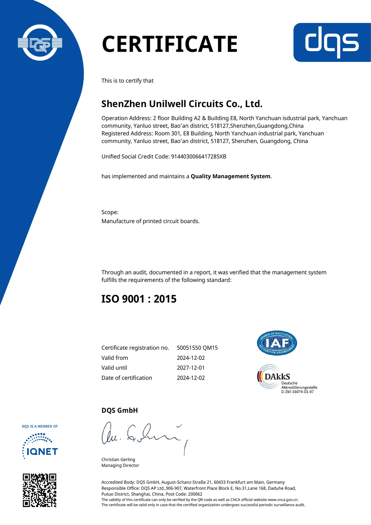 ISO 9001:2015 인증서